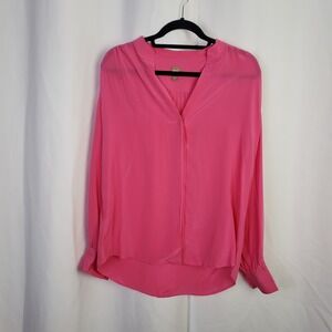 Hugo Boss Women Pink 100% Silk V-Neck Long Sleeve Blouse Top Size US 4 / IT 40